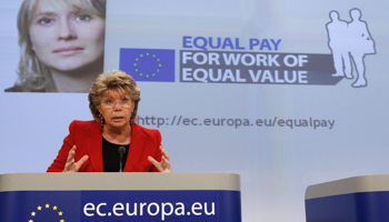 European Justice Commissioner Viviane Reding presenting the results for the Eurobarometer on Gender Equality in Brussels, 2010 (Reuters/Yves Herman)