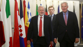 Britain's opposition Labour Party leader Jeremy Corbyn with European Union's chief Brexit negotiator Michel Barnier in Brussels, Belgium (Reuters/Olivier Hoslet)