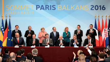 European leaders seen at the western Balkans summit on July 4, 2016 at the Elysee Palace in Paris