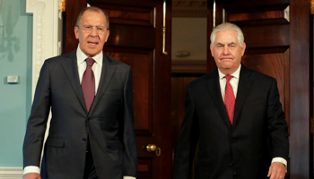 US Secretary of State Rex Tillerson, right, with Russian Foreign Minister Sergey Lavrov in Washington (Reuters/Yuri Gripas)