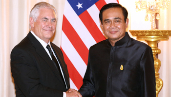 US Secretary of State Rex Tillerson with Thailand's Prime Minister Prayuth Chan-ocha at Government House in Bangkok, Thailand (Reuters/Athit Perawongmetha)