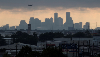 The Houston skyline with storm clouds from Tropical Storm Harvey, Texas, August 29, 2017 (Reuters/Adrees Latif)