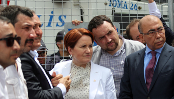 Meral Aksener, centre, with Nationalist Action Party dissidents prevented from holding a party congress, Ankara (Reuters/Tumay Berkin)