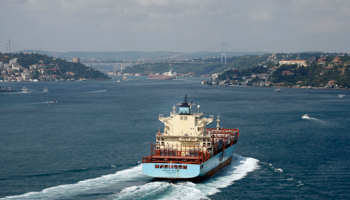 An oil tanker passes through the Bosphorus to the Black Sea in Istanbul, 2012 (Reuters/Osman Orsal)
