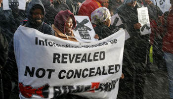 Demonstrators protesting in 2016 against the censorship policies of the South African Broadcasting Corporation (Reuters/Mike Hutchings)