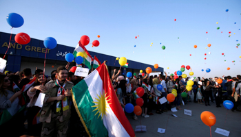 Kurds protest the stoppage of international flights at Erbil International Airport (Reuters/Azad Lashkari)