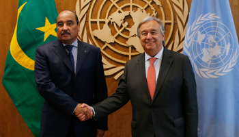 Mauritania President Mohamed Ould Abdel Aziz, left, and United Nations Secretary General Antonio Guterres (Reuters/Brendan Mcdermid)