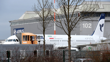 An Airbus A321 with the Iranian flag at the Airbus facility in Hamburg Finkenwerder, Germany (Reuters/Fabian Bimmer)