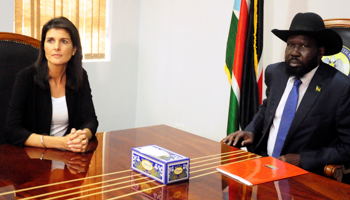 South Sudan’s President Salva Kiir meets US Ambassador to the United Nations Nikki Haley in Juba (Reuters/Jok Solomun)