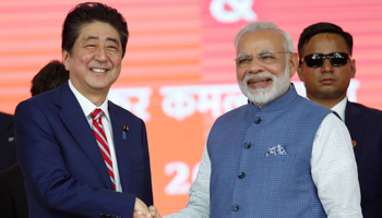 Japanese Prime Minister Shinzo Abe, left, and his Indian counterpart Narendra Modi (Reuters/Amit Dave)