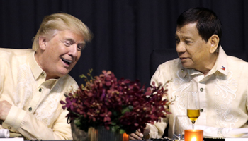 US President Donald Trump speaks with Philippines President Rodrigo Duterte in Manila, Philippines (Reuters/Athit Perawongmetha)