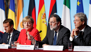 French President Emmanuel Macron, German Chancellor Angela Merkel, Spanish Prime Minister Mariano Rajoy and Italian Prime Minister Paolo Gentiloni (Reuters/Charles Platiau)