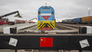 A train at the Khorgos border crossing where Kazakhstan meets China (Reuters/Shamil Zhumatov)