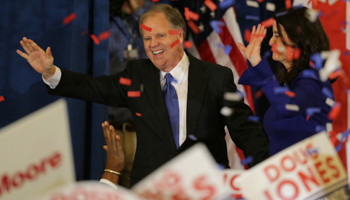 Democratic Alabama US Senate candidate Doug Jones and wife Louise at the election night party in Birmingham, Alabama, US, December 12, 2017 (Reuters/Marvin Gentry)