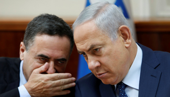 Israeli Prime Minister Binyamin Netanyahu, right, and Transportation and Intelligence Minister Yisrael Katz (Reuters/Gali Tibbon)