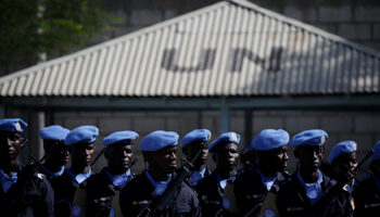 Senegalese officers with the Formed Police Units at the opening ceremony of the United Nations Mission for Justice support in Port-au-Prince, Haiti (Reuters/Andres Martinez Casares)