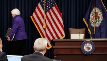 Outgoing US Federal Reserve Chair Janet Yellen leaves her last news conference, Washington, December 13 (Reuters/Jonathan Ernst)