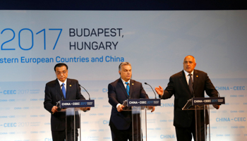 The Chinese, Hungarian and Bulgarian premiers, Li Keqiang, Viktor Orban and Boyko Borisov, at the China-CEE Economic and Trade Forum in Budapest, November 27 (Reuters/Laszlo Balogh)