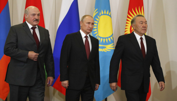 Belarus' President Alexander Lukashenka, Russia's President Vladimir Putin and Kazakhstan's President Nursultan Nazarbayev (Reuters/Maxim Shemetov)