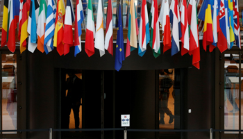 Flags of EU members in the atrium of the European Council in Brussels, Belgium  (Reuters/Francois Lenoir)