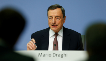 ECB President Mario Draghi addresses a news conference in Frankfurt, Germany, December 14 (Reuters/Ralph Orlowski)