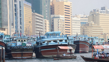 Dhows, traditional sailing vessels, at the Dubai Creek, UAE, January 17, 2016 (Reuters/Ashraf Mohammad)