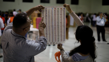 An electoral official holds up a ballot during the municipal and parliamentary elections in El Salvador, March 2018 (Reuters/Jose Cabezas)