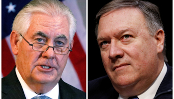 A combination photo shows US Secretary of State Rex Tillerson, left in Addis Ababa, Ethiopia, and Central Intelligence Agency, CIA, Director Mike Pompeo on Capitol Hill in Washington US, respectively (Reuters/Jonathan Ernst)