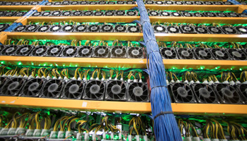 A wall of miners, seen at the cryptocurrency farming operation, Bitfarms, in Farnham, Quebec (Reuters/Christinne Muschi)