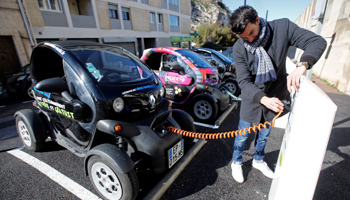 A Totem-Mobi electric car-sharing vehicle parked at a charging station in Marseille, France (Reuters/Jean)