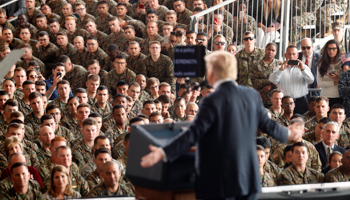 US President Donald Trump speaks at Marine Corps Air Station Miramar in San Diego, California, March 2018 (Reuters/Kevin Lamarque)
