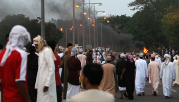 Omani protesters gather during demonstrations in the northern industrial town of Sohar, February 2011 (Reuters/Jumana El-Heloueh)