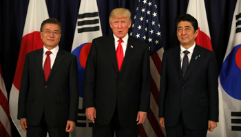 South Korea's President Moon Jae-In, US President Donald Trump and Japanese Prime Minister Shinzo Abe (Reuters/Carlos Barria)