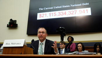 Office of Management and Budget Director and acting CFPB head Mick Mulvaney, testifies before a House Financial Services Committee hearing, Washington, April 11, 2018 (Reuters/Aaron P. Bernstein)