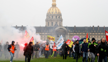 French state-owned railway company SNCF workers and CGT labour union members demonstrate in Paris as part of a nationwide strike in France (Reuters/Gonzalo Fuentes)