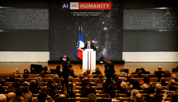 French President Emmanuel Macron during the Artificial Intelligence for Humanity event in Paris, France (Reuters)