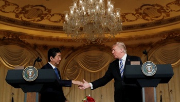 US President Donald Trump and Japan's Prime Minister Shinzo Abe at Trump's Mar-a-Lago estate in Palm Beach, Florida, US (Reuters/Kevin Lamarque)