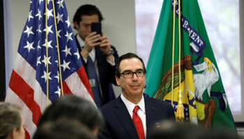 US Treasury Secretary Steve Mnuchin during the IMF/World Bank spring meeting in Washington (Reuters/Yuri Gripas)