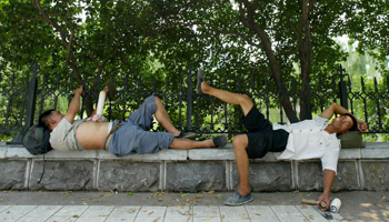 Day-labourers rest under the shade of trees in Jinan, capital city of Shandong province (Reuters/Claro Cortes IV)