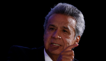 Lenin Moreno, presidential candidate of the ruling PAIS Alliance Party, speaks to foreign investors at a hotel in Quito, Ecuador, March 27, 2017 (Reuters/Henry Romero)