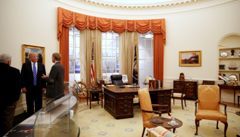President Donald Trump, then Republican presidential nominee, views a replica of the Oval Office on a tour of the Gerald Ford Presidential Museum in Grand Rapids, Michigan, September 30, 2016 (Reuters/Jonathan Ernst)
