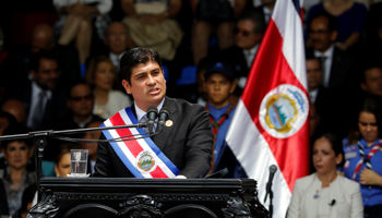 Costa Rica's President Carlos Alvarado Quesada during his inauguration ceremony in San Jose, Costa Rica, May 8 (Reuters/Juan Carlos Ulate)