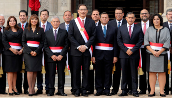 President Martin Vizcarra (centre) with his new cabinet (Reuters/Guadalupe Pardo)