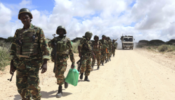 African Union Mission in Somalia (AMISOM) troops on patrol outside Mogadishu in 2016 (Reuters/Feisal Omar)