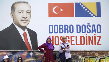 A banner welcoming Turkish President Recep Tayyip Erdogan in Turkish and Serbocroat, Sarajevo, Bosnia and Herzegovina, May 20 (Reuters/Dado Ruvic)