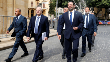 Prime Minister-designate Saad al-Hariri leaves the parliament building at downtown Beirut, Lebanon May 28 (Reuters/Mohamed Azakir)