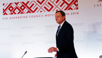 President of the European Central Bank Mario Draghi after the meeting of the Governing Council of the European Central Bank in Riga on June 14, 2018. (Reuters/Ints Kalnins)