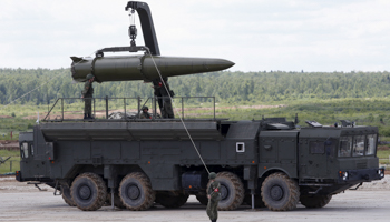 An Iskander missile on its launch vehicle (Reuters/Sergei Karpukhin)