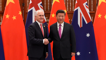 Chinese President Xi Jinping shakes hands with Australia's Prime Minister Malcolm Turnbull ahead of G20 Summit in Hangzhou, China, 2016 (Reuters/Wang Zhao)