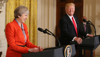 US President Donald Trump and UK Prime Minister Theresa May at a joint news conference at the White House, January 2017 (Reuters/Carlos Barria)